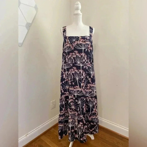 Hobbs London Lynley Flax Linen Midi Dress in Blue & Ivory Size U.S 14 - Picture 4 of 10